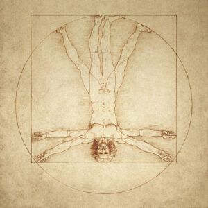 The famous drawing "Vitruvian Man" (Uomo vitruviano) by Leonardo da Vinci. Edited to include only the illustration without writings of the original. INSPECTOR PLEASE NOTE: Scanned from an old tourist poster and edited by me, original is in public domain. Different version of the same scan approved earlier, file #29118476.
